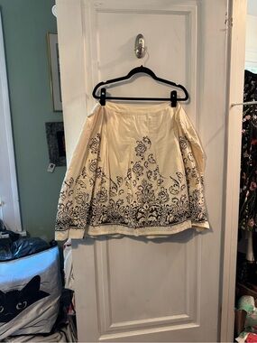 Venezia Cream Skirt with Brown Damask print Border